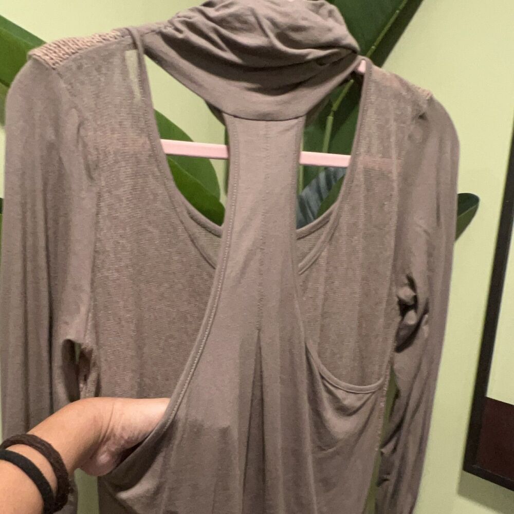 OMR Taupe Cable Knit Distressed Cowl Neck Racerback Long Sleeve Sweater 38 US M - Picture 6 of 7